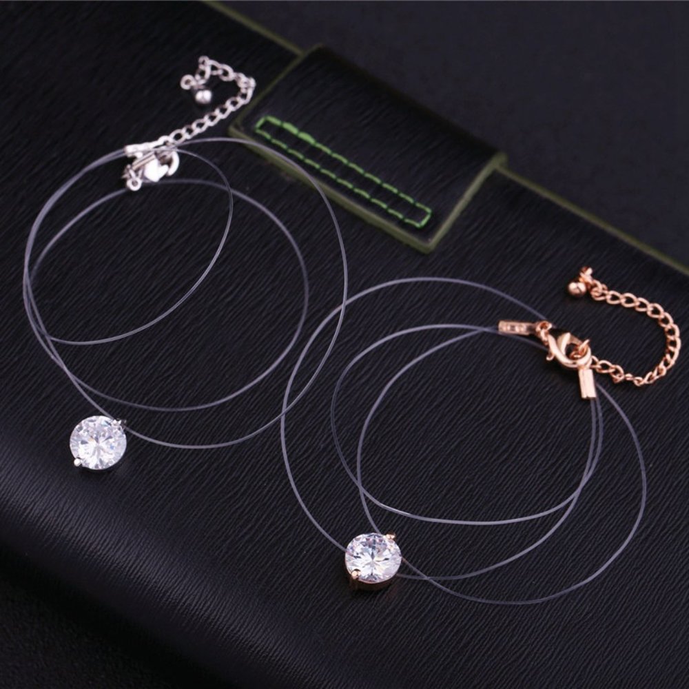 NEW 2CT Solitaire Diamond Invisible Chain Necklace - Picture 4 of 13